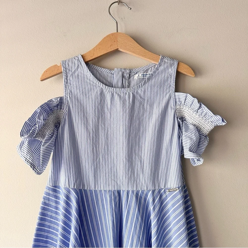 Mayoral Striped Dress with Smocked Sleeves